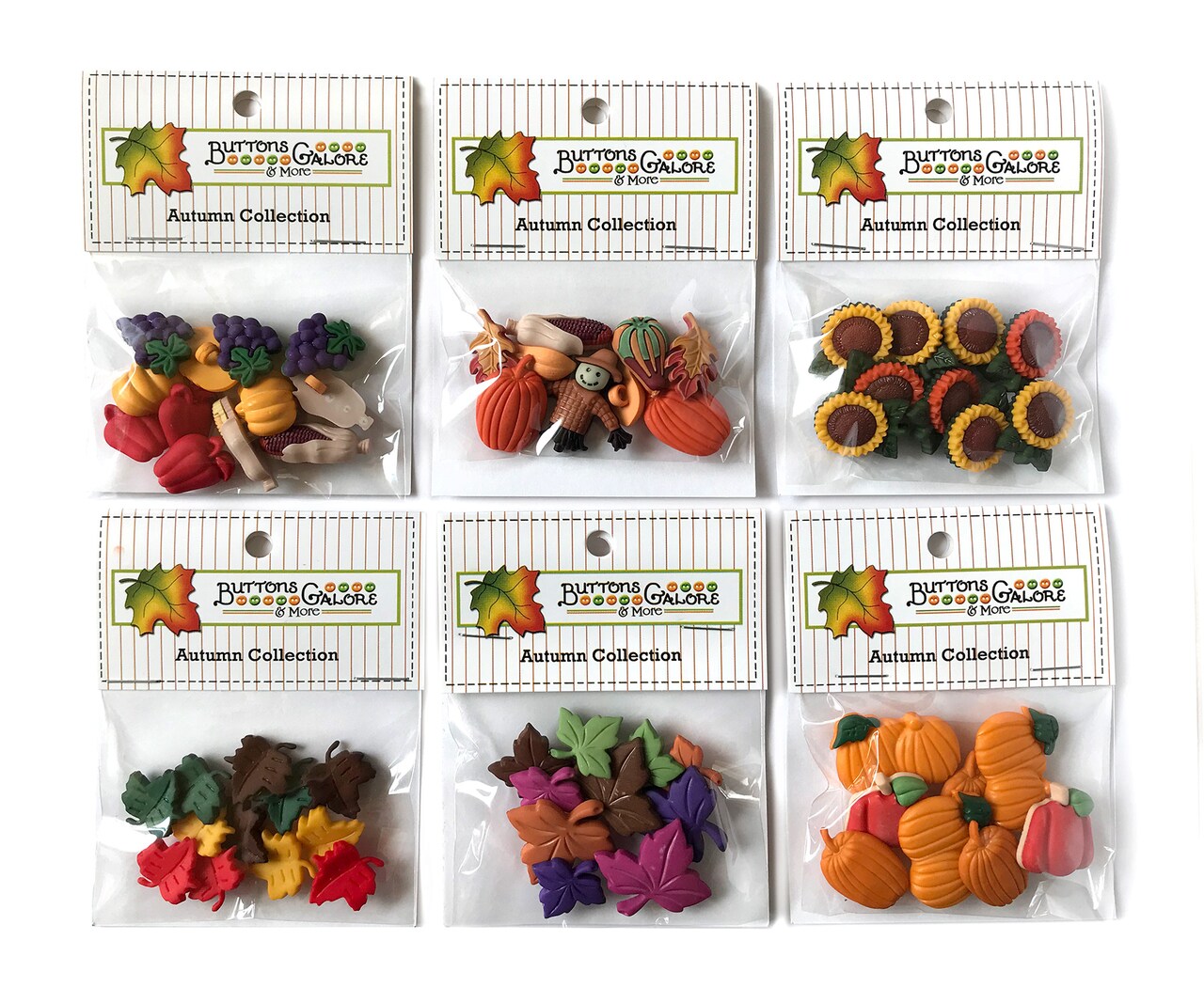 Buttons Galore Autumn Group Buttons - Set of 6 Button Packs - Leaves, Pumpkins, Sunflowers & More